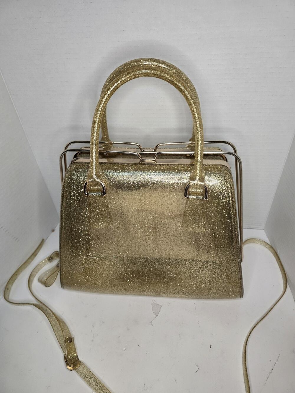 Furla Candy pink PVC large satchel bag with gold tone Fun hardware